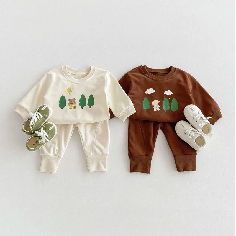 

Autumn Children's Clothes Cartoon Toddler Sweatshirt Sets Boys Girls Bear Tracksuit Suit 0-4Y Baby Kid's Print Hoodie Outfits