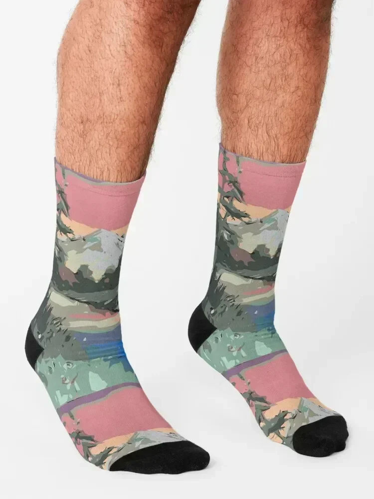 جوارب Happy Little Mountain Drawing With Digital Effects Socks كروسفيت لضغط الثلج للرجال والنساء