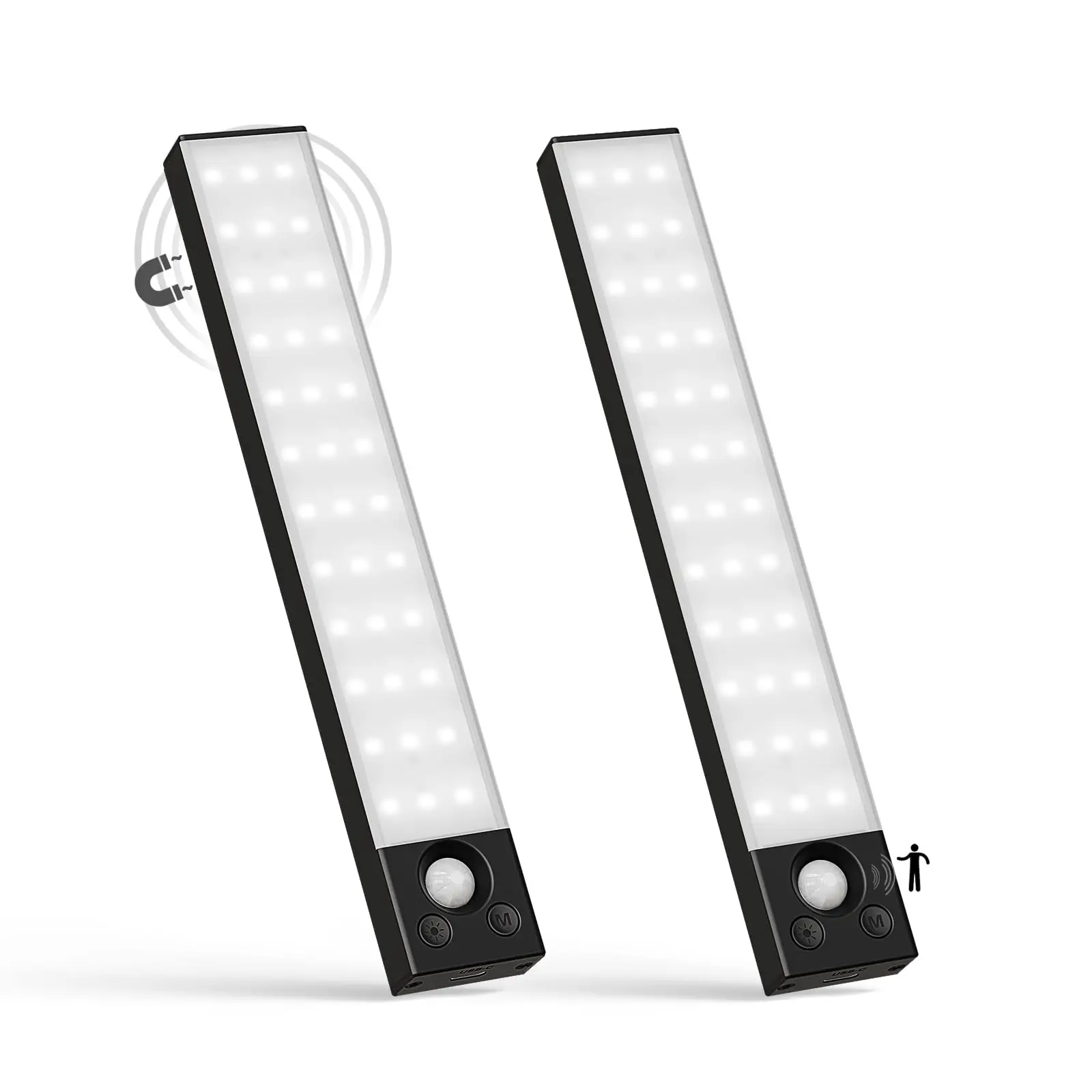 LQWELL ® 2 stuks kledingkastlamp zwart 36 LED bewegingsmelder lamp 22,5 cm 1500mAh oplaadbaar dimbaar keukenkast plank kamer energieklasse A