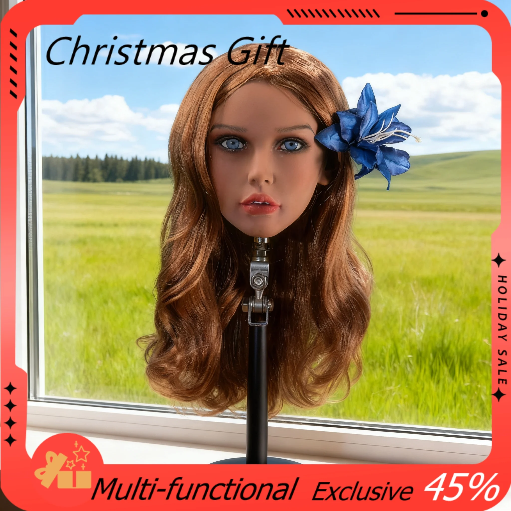 

M16 Unisex adult human head model with screw interface, matching wig and pupil