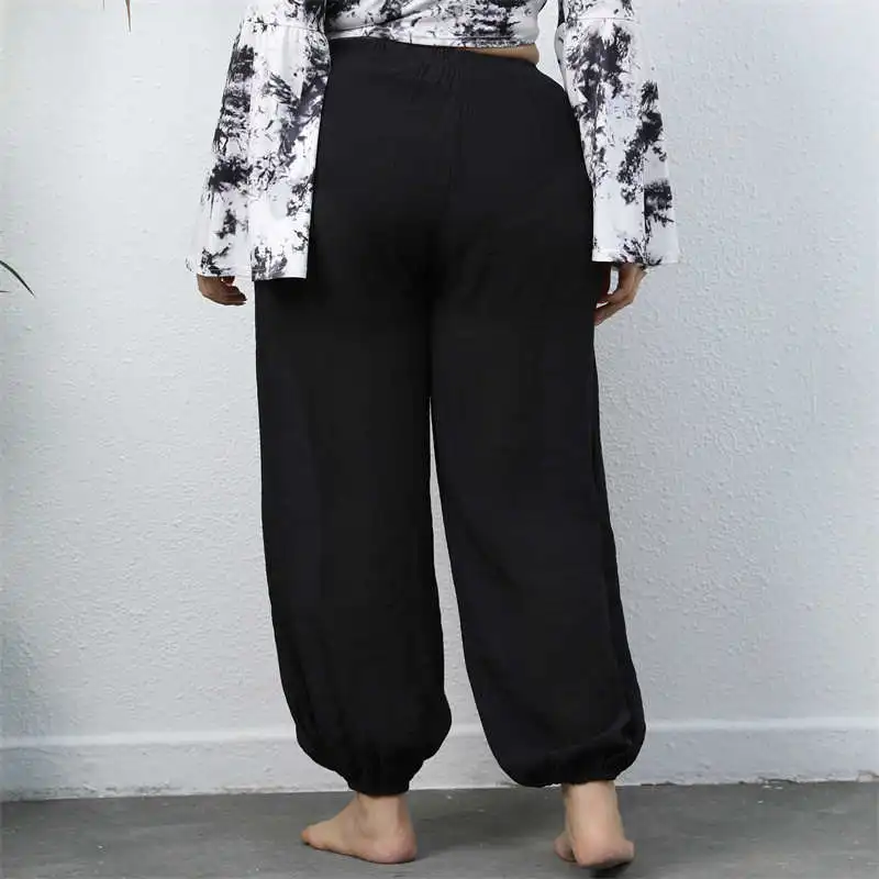 Pantaloni Faion casual da donna taglie forti Pantaloni lanterna Street Sle Ricamo riflettente Vita l Cotone Primavera sottile