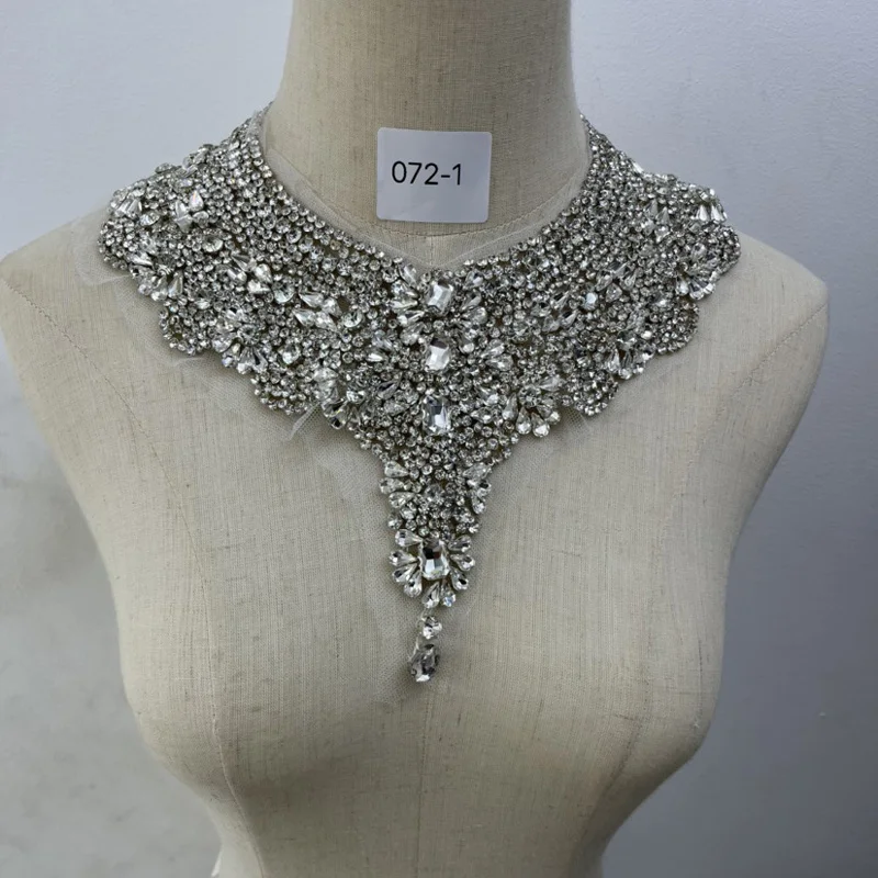 

1PCS Silver Rhinestone Applique Beaded Patches Collar Sew on Wedding Dress Accessories For Clothes Decoration