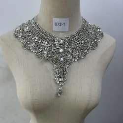 1PCS Silver Rhinestone Applique Beaded Patches Collar Sew on Wedding Dress Accessories For Clothes Decoration