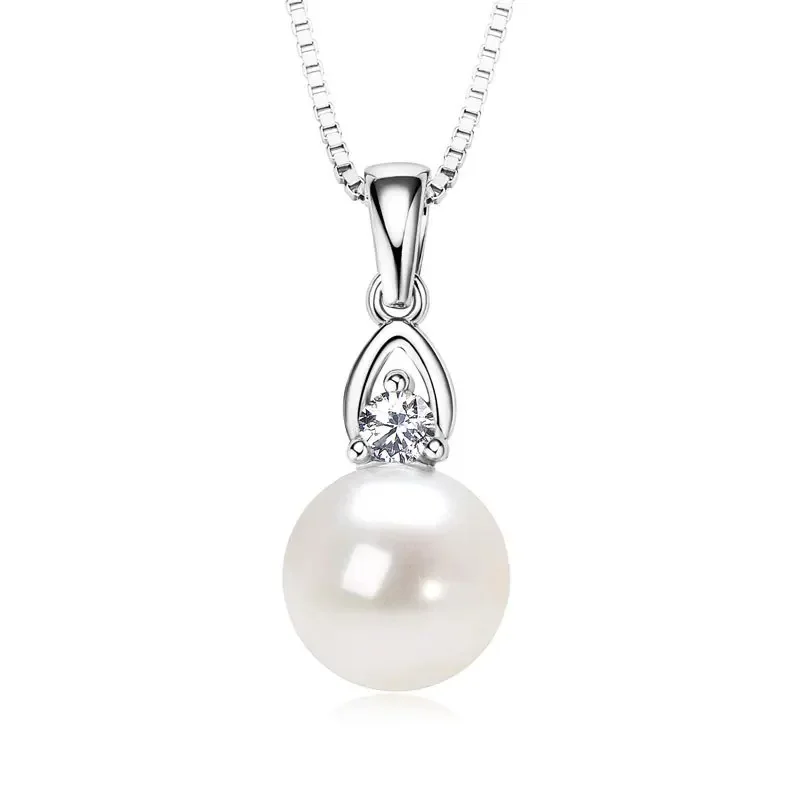 

Apaison 3 mm High Carbon Diamond+Freshwater Pearl Adjustable Necklace Pendant For Women's 925 Sterling Silver Jewelry