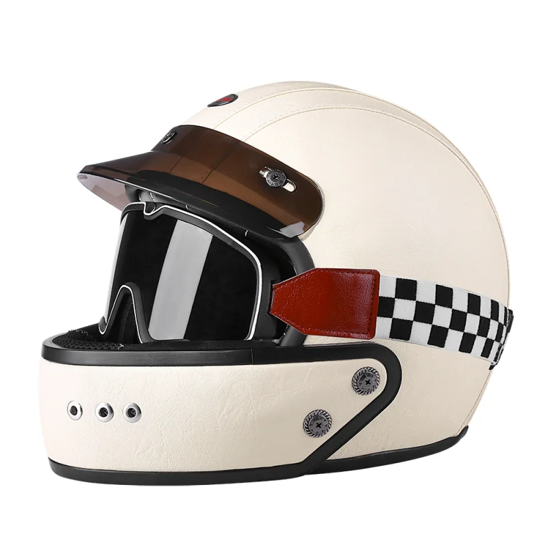 

4-цветный кожаный мотоциклетный шлем в стиле ретро, многофункциональный полушлем, защитный шлем со съемной подкладкой, всесезонный модульный шлем