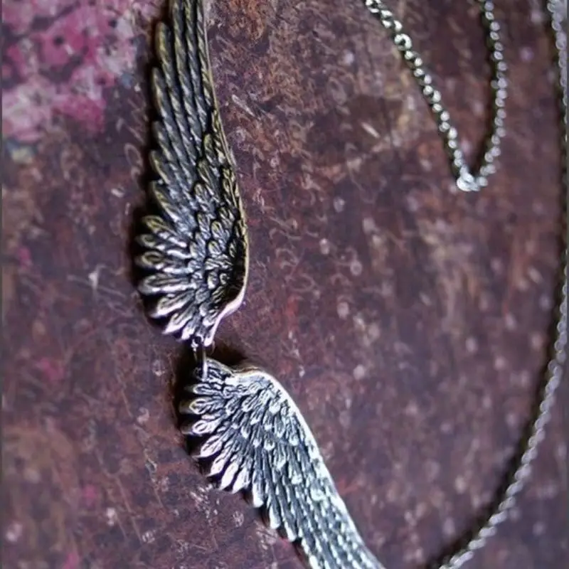 Vintage Angel Wing Feather Choker Necklace Big Pendant Aesthetic Link Chain Statement Jewelry for Women Wedding Tribal Gift