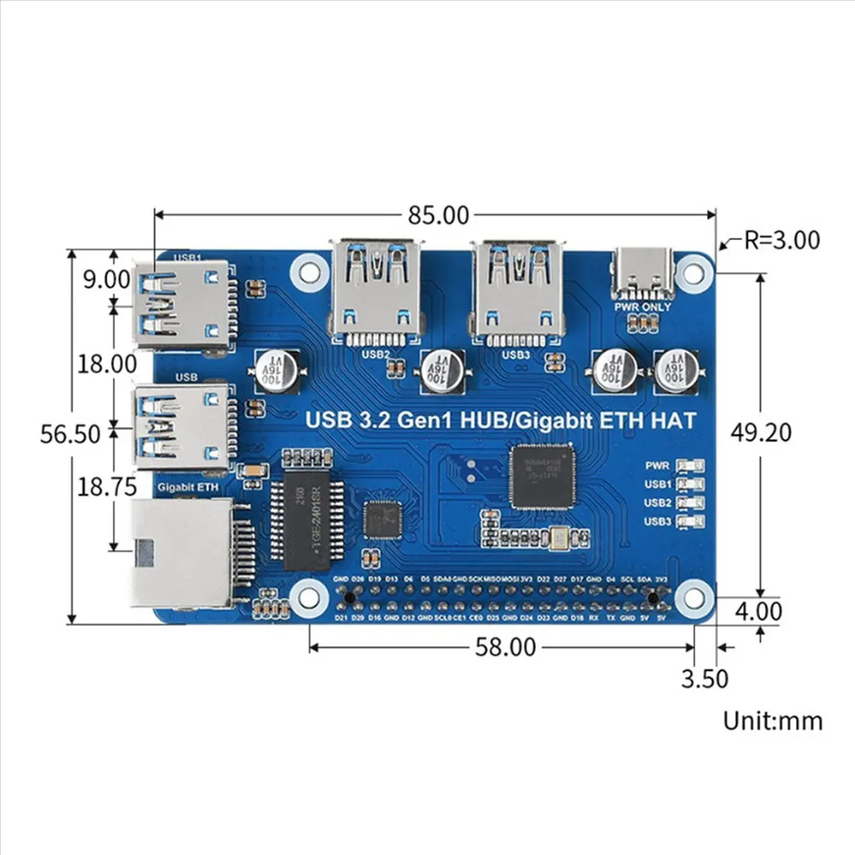 A86G NEW HUB 3 X USB 3.2 Gen1 1 X Gigabit Ethernet, HUB Splitter ETH Expansion Board Gigabit Network Port Hub Free Driver