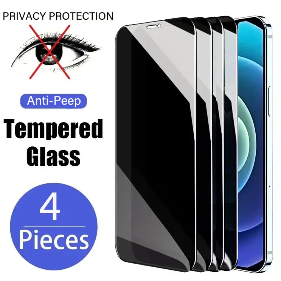 4Pcs Full Privacy Safe Screen Protector For IPhone 14 13 12 11 Pro Max Tempered Glass Film For IPhone X XS MAX XR 7 8Plus