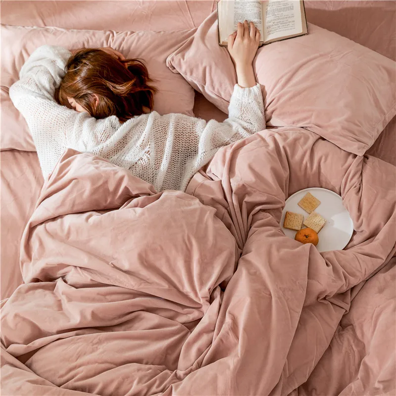 

Winter Velvet Bedding Set Milk Velvet Double-Sided Fce Quilt Cover Simple Sle Four-Piece Bedding Set Warmth Retention