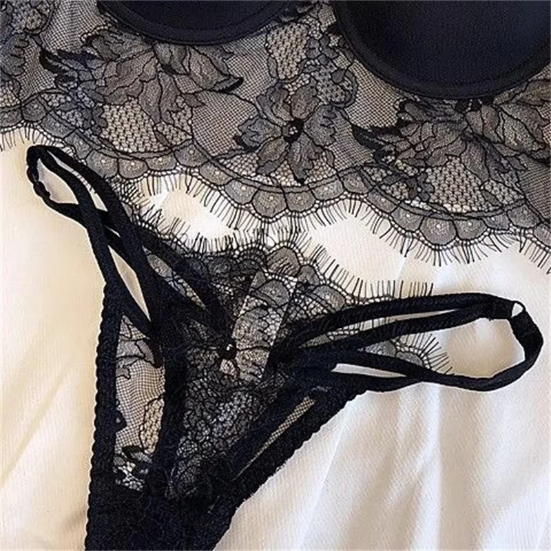 Chic Black Soft Underwire Lace Bra and Panty Set for Women Push Up Sexy Lingeries Set Seamless Bralette Underwear Ropa Interior