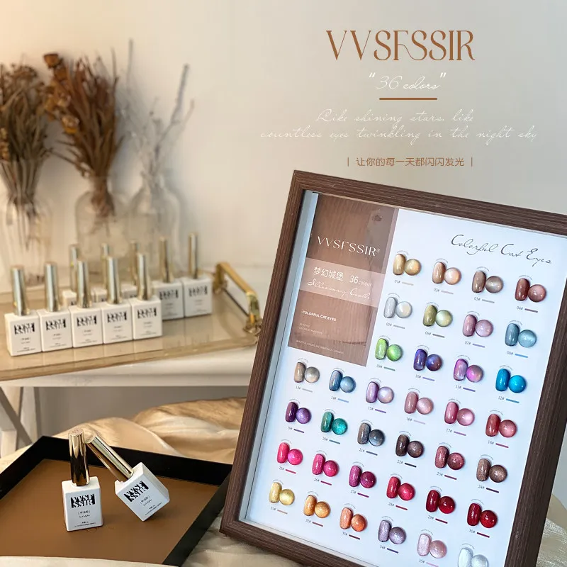 VVSFSSIR Nail 36 Colors Magnetic Cat Eye Gel Nail Polish Set, Moonlight Silk Crystal Effect, Soak Off UV LED, With Swatch Board
