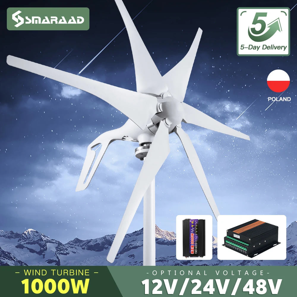 1000w 1kw Horizontal Strong Wind Turbine Generator 12V 24V 48V Power Magnetic Dynamo Free Energy 220v Inverter Output For Home