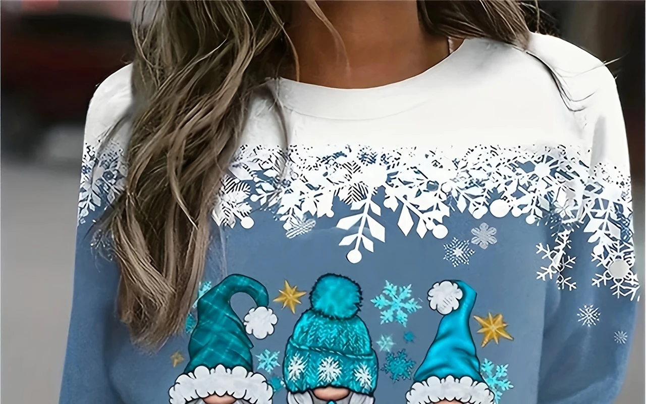 Christmas SnowmanPrinted Women\'s T-shirt Vintage Style Sweater Cotton  Long Sleeve Ladies Clothing Oversized Street Pullover