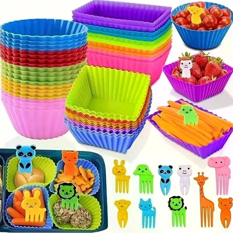 12/24Pcs Silicone Lunch Box Dividers Bento Lunch Box Dividers Lunch Dividers Dish Cups Salad Dressing For Kids Lunch Accessories