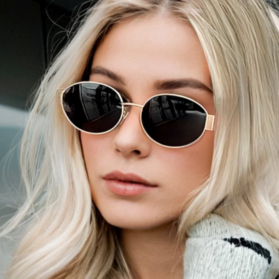 Oval Elegante Casual Metal Fashion Sunglasses Women Men Luxury Brand Designer Outdoor Beach Vacation Accessory Women's Shades