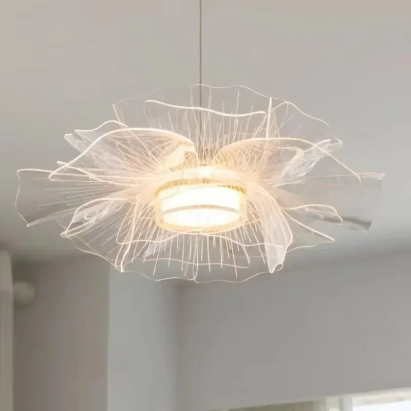 

Minimalist Modern Luxury Transparent Acrylic LED Petal Pendant Light Living Room Bedroom Indoor Suspended Home Decor Fixture