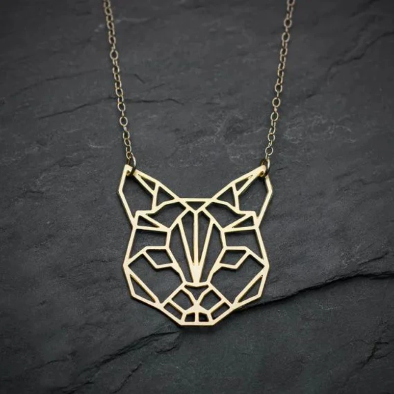 Geometric Origami Cat Jewelry Pendant Necklace