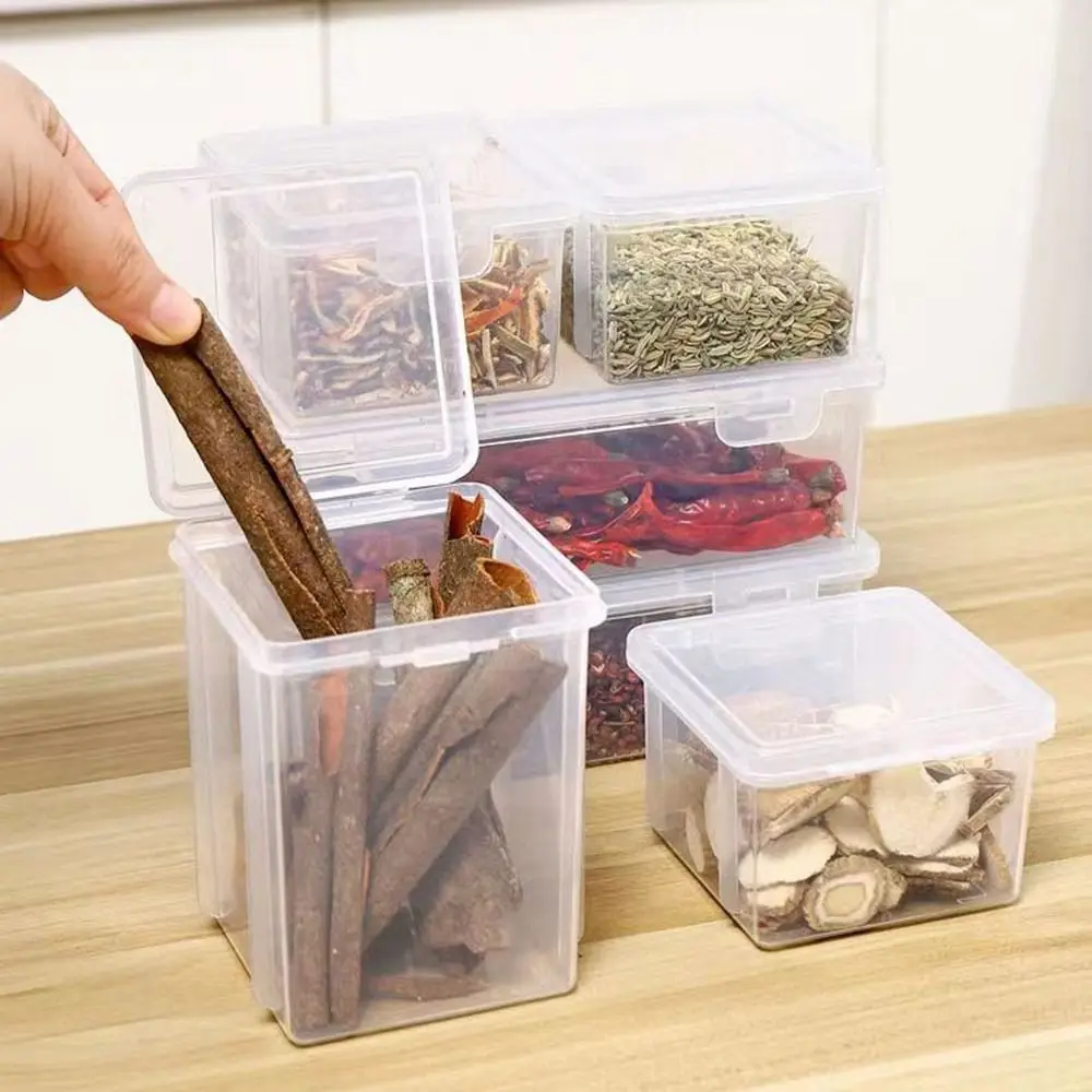 Transparent Spices Packaging Storage Box Fresh-Keeping Sealed Dried Chili Seasoning Box Stackable Plastic Seasoning Storage Box