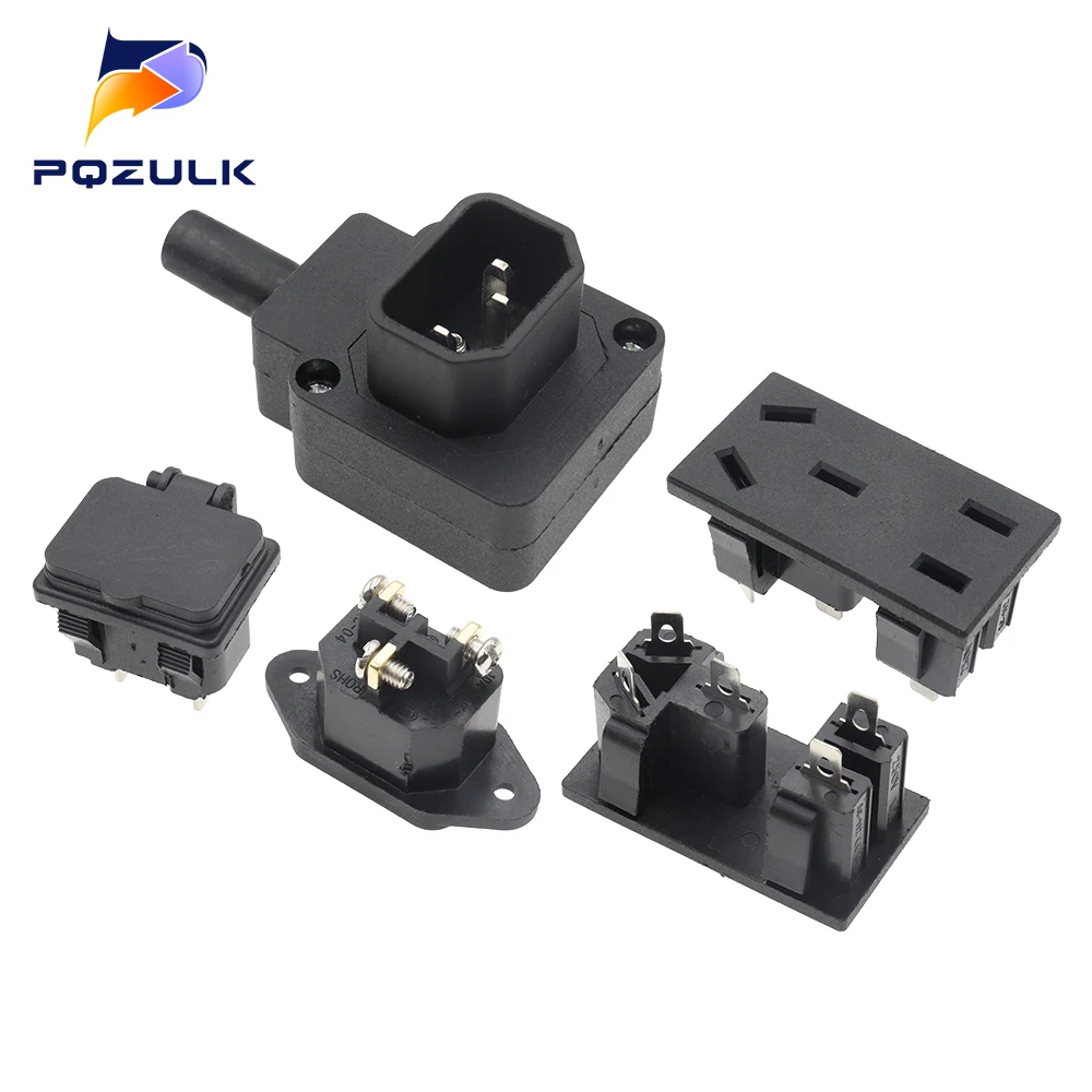 Iec320 10a 250v preto macho fêmea encaixe plug conector rewireable c13 c14 plug rewirable power konektor 2/3/4/5/6pin ac soquete
