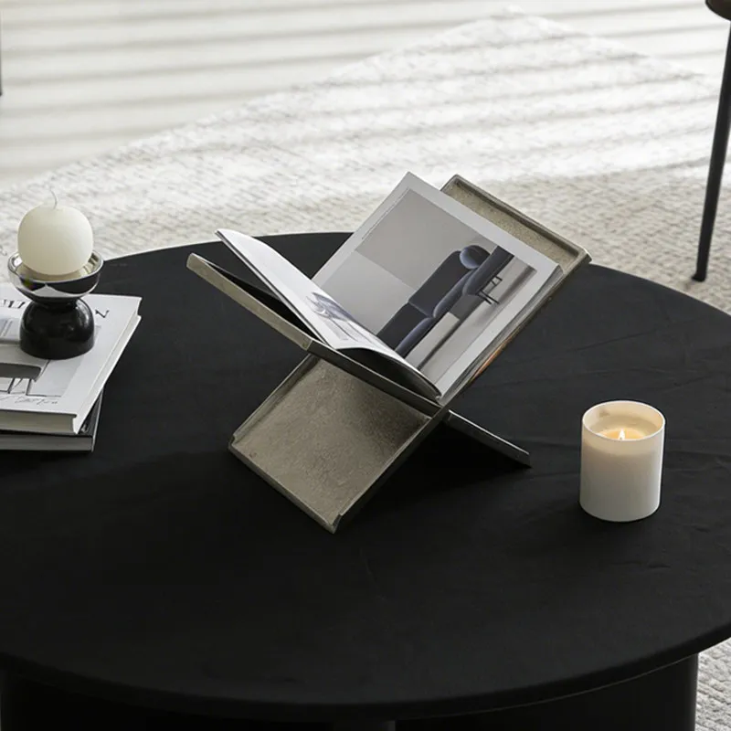 Indian aluminum silver creative bookshelf magazine rack reading storage tray, home living room desktop decoration