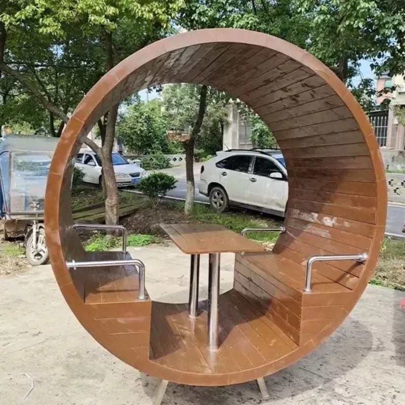Booth Round Seat Courtyard View Leisure Bench Outdoor Coffee House