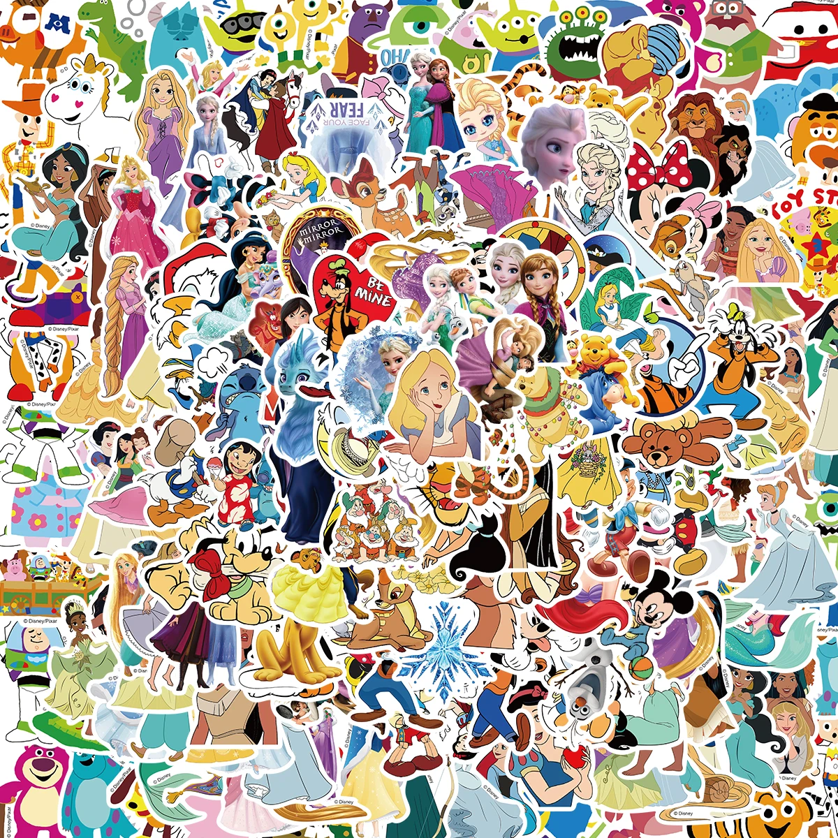 10/50/100/200pcs Disney Collection Mix Cartoon Micky Princess Stickers Graffiti Decals Laptop Luggage Waterproof Sticker Kid Toy