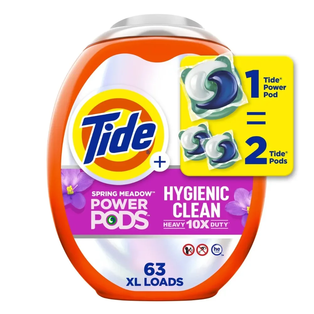 Power Pods Laundry Detergent Soap Packs, Hygienic Clean, Spring Meadow, 63 Ct