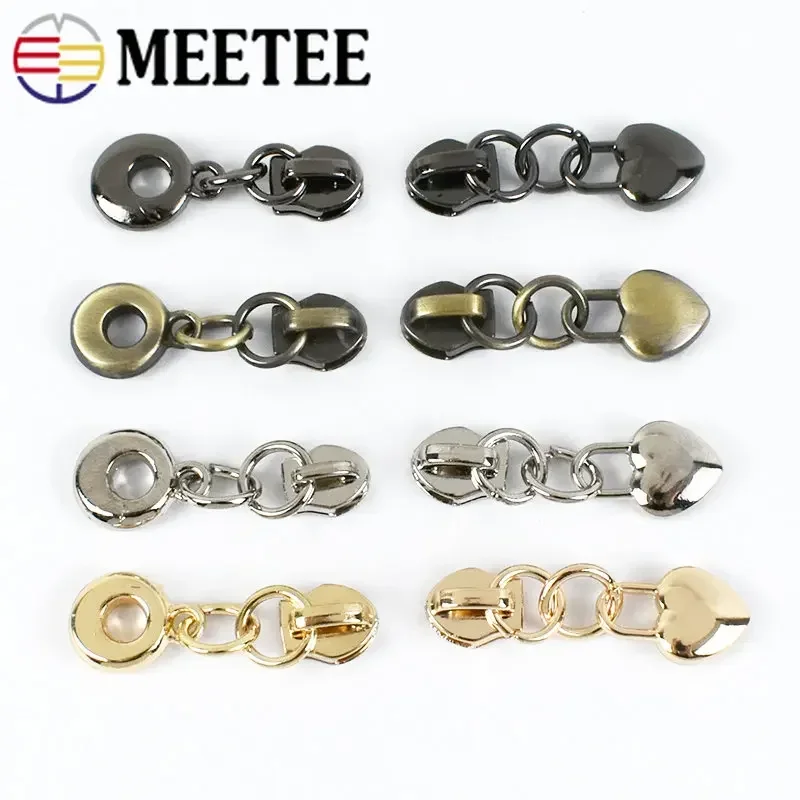 10/50Pcs Meetee Metal 3# Zipper Sliders for Nylon Zippers Heart Pendant Zips Puller Hometextile Zip Head Replacement Accessories