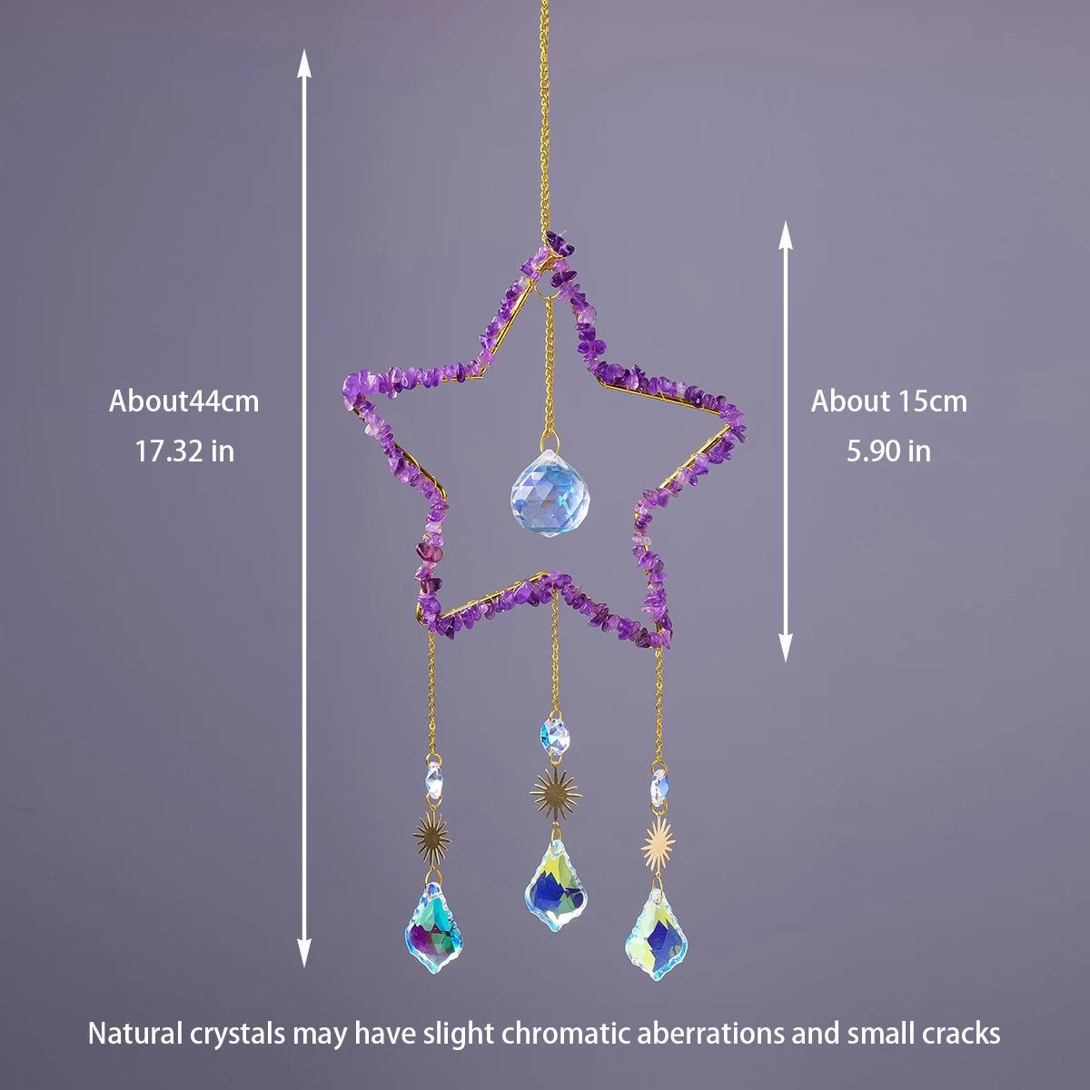 1PC Natural Crystal Macadam Star Shape Sunlight Catcher Wind Chimes Rainbow Window Drop Bell Household Supplies Ornament