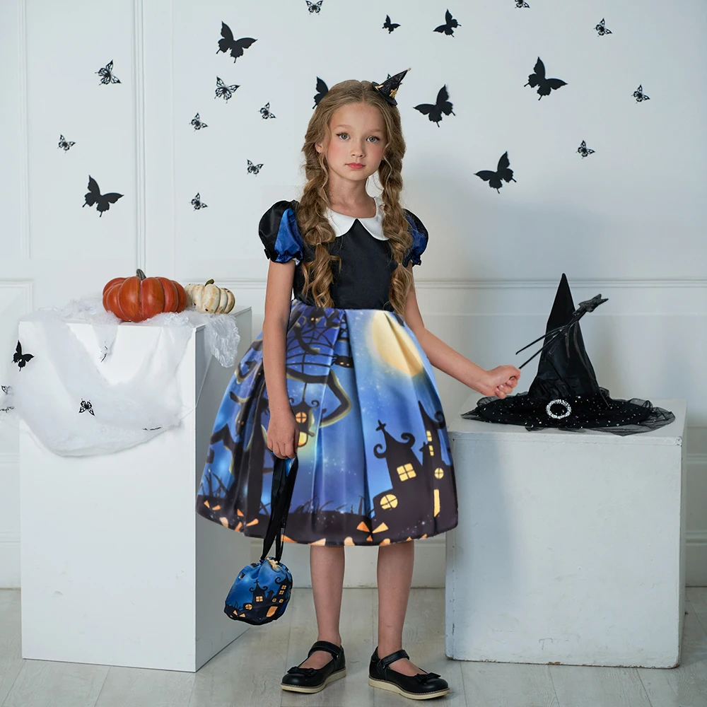 

Carnival Halloween Costume For Kids Girls Cosplay Dress Children Magic Castle Printed Party Dresses Fancy Girl Princess Dress