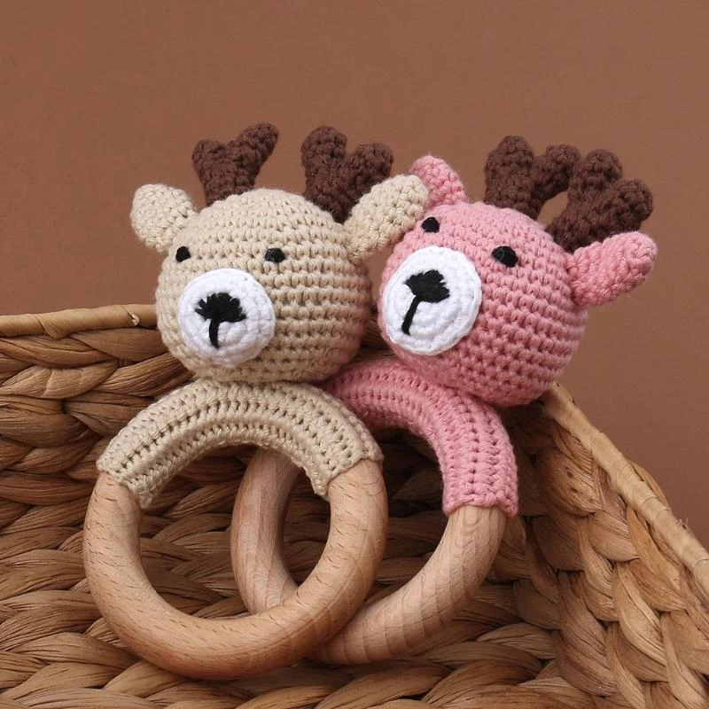

J15U Baby Safety Wooden Rattle and Teether Beech Deer