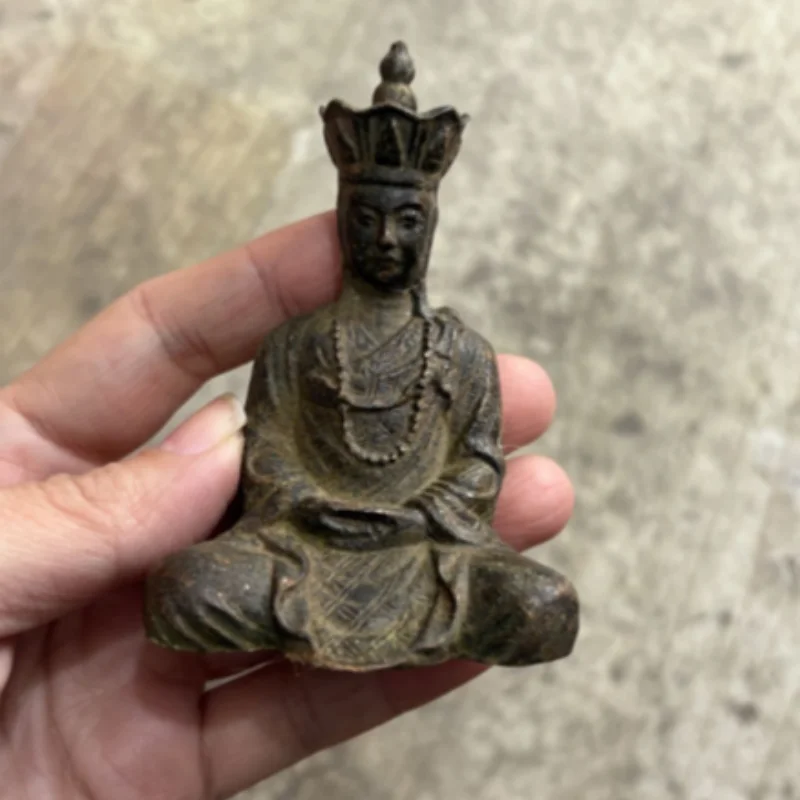 Antique Copper Mini Ksitigarbha Bodhisattva Statue Zen Meditation Craft, Home Living Room Office Desktop Display Ornament
