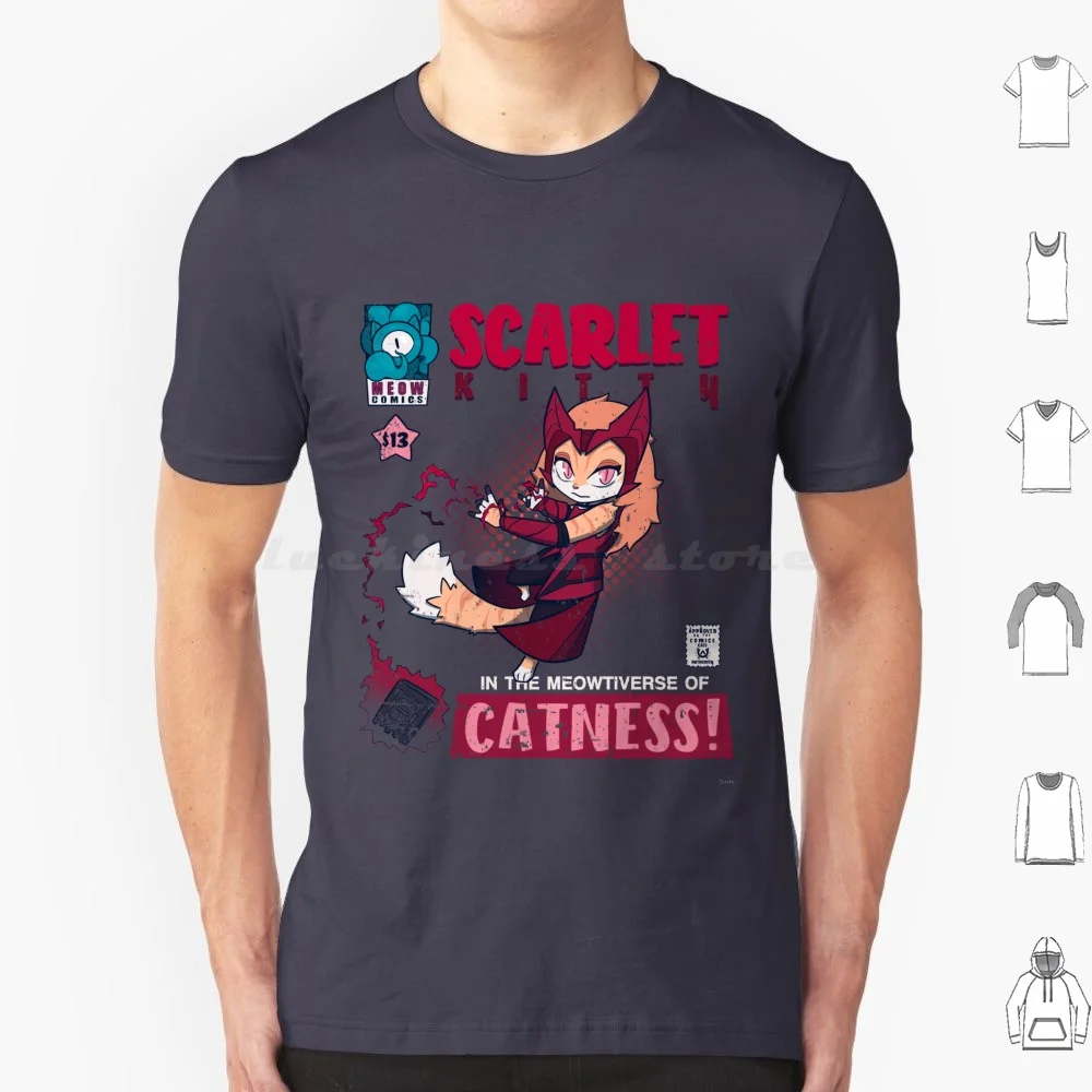 Scarlet Kitty T Shirt Big Size 100% Cotton Strange Scarlet Witch Wanda Wandavision Multiverse Multiverse Of Madness Comics Cat