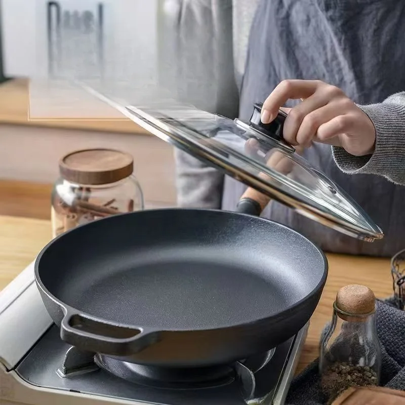 

Чугунная сковорода с плоским дном, сковорода с антипригарным покрытием, сковорода для стейка без покрытия, сковорода для блинов, газовая плита, подходит для железных сковородок.