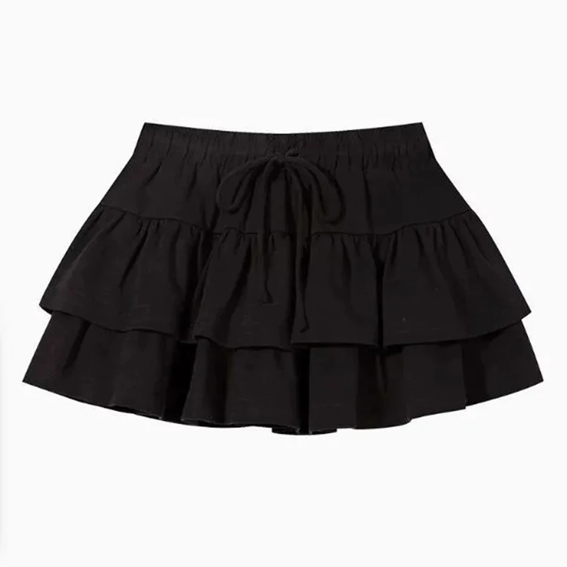 Cotton Sweet Mini Skirts Y2K Elastic High Waist Solid Double Layer Cake Skirt Korean Ruffle Patchwork Lolita Skirt Shorts New