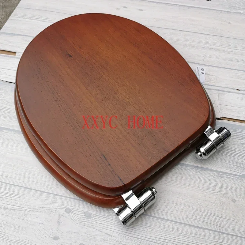 OUV Universal Thickened Seat Ring Solid Wood Toilet Seat Cover Black Walnut Stainless Steel Cushioning Sagging Hinge Seat