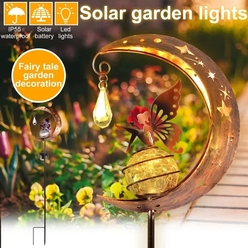 

Solar Outdoor Courtyard Light Moon Flower Fairy Landscape Decoration Lawn Light Iron Hollow Projection Light