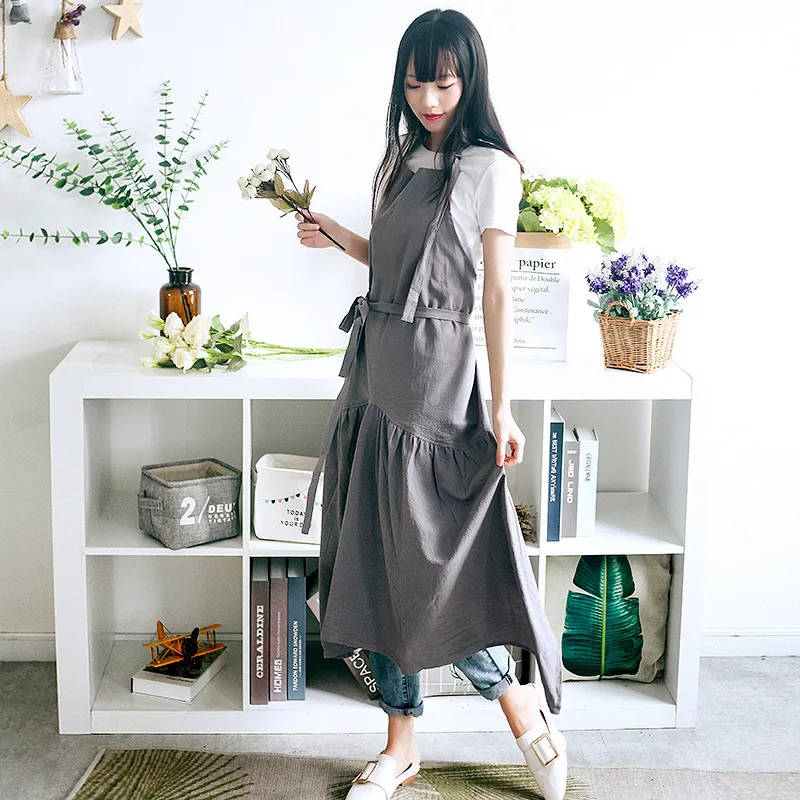 Cotton and hemp fish tail super beauty apron lengthened slim flowing flower shop nail shop overalls