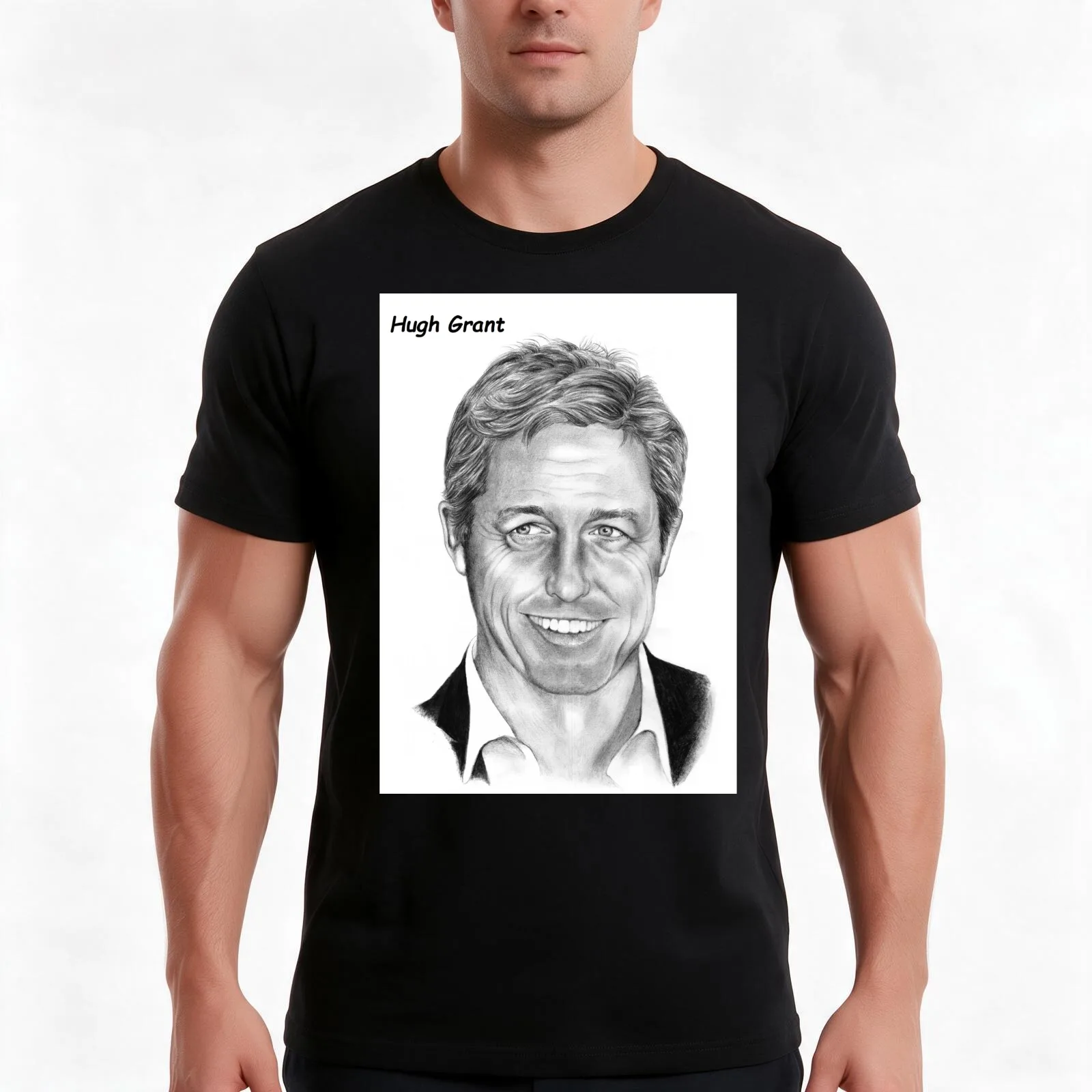 Hugh Grant T-Shirt, Summer Casual Cotton Tee, Oversized Streetwear Tops, Vintage Graphic Print, Loose Fit Short Sleeve