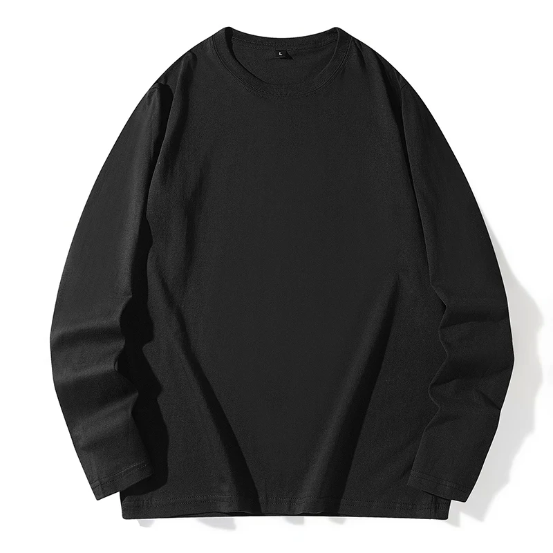 2026 Spring  Men Women Leisure Cotton Daily Long Sleeve Tops Versatile Round Neck Baggy Clothes Solid T-shirts Pull On