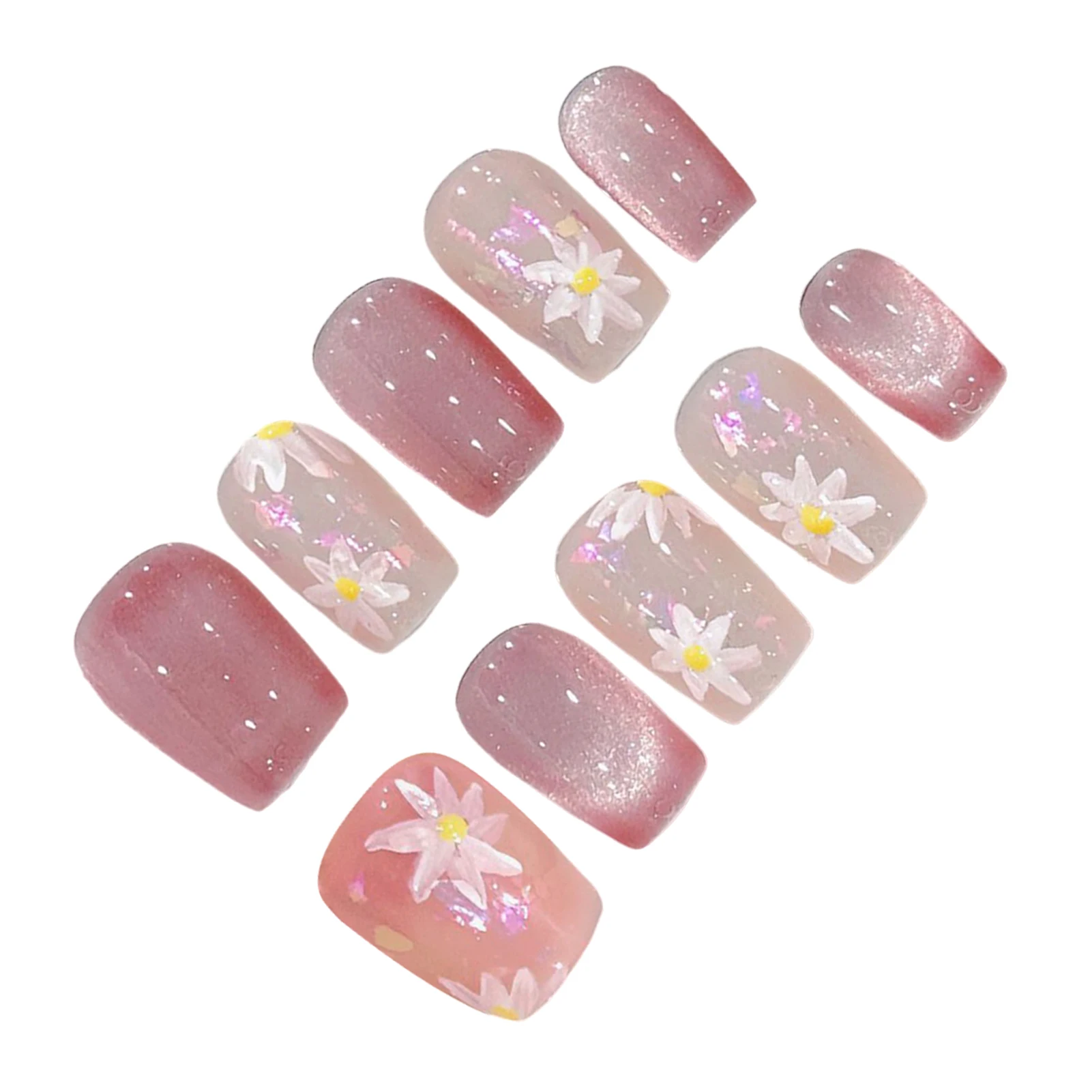 

Cat Eyes Press on Nails with Flower Printed Resin Material Zero Pressure on Nail Bed for Daily and Parties Wearing