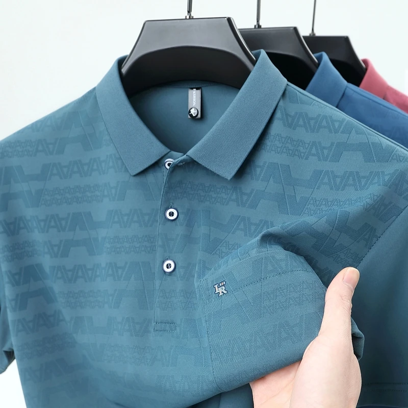 

High quality fashion brand men's short sleeve polo shirt summer new item pocket diamond decoration design printed casual T-shirt