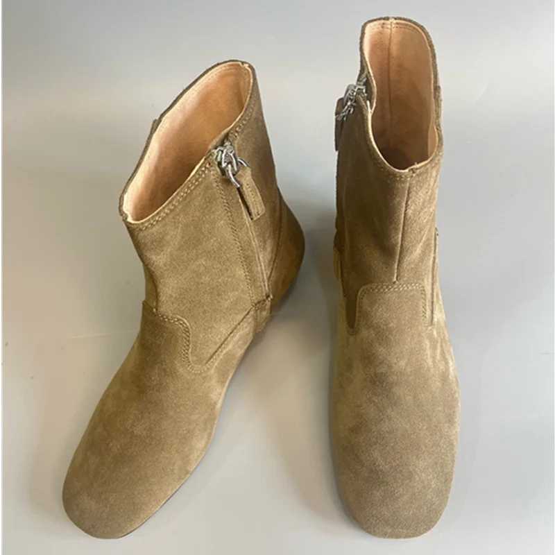 

Withered British Minimalist Sheepskin Suede Low-heeled Ankle Boots Shoes Women Fashion Office Ladies Khaki Shoes Winter Boots S