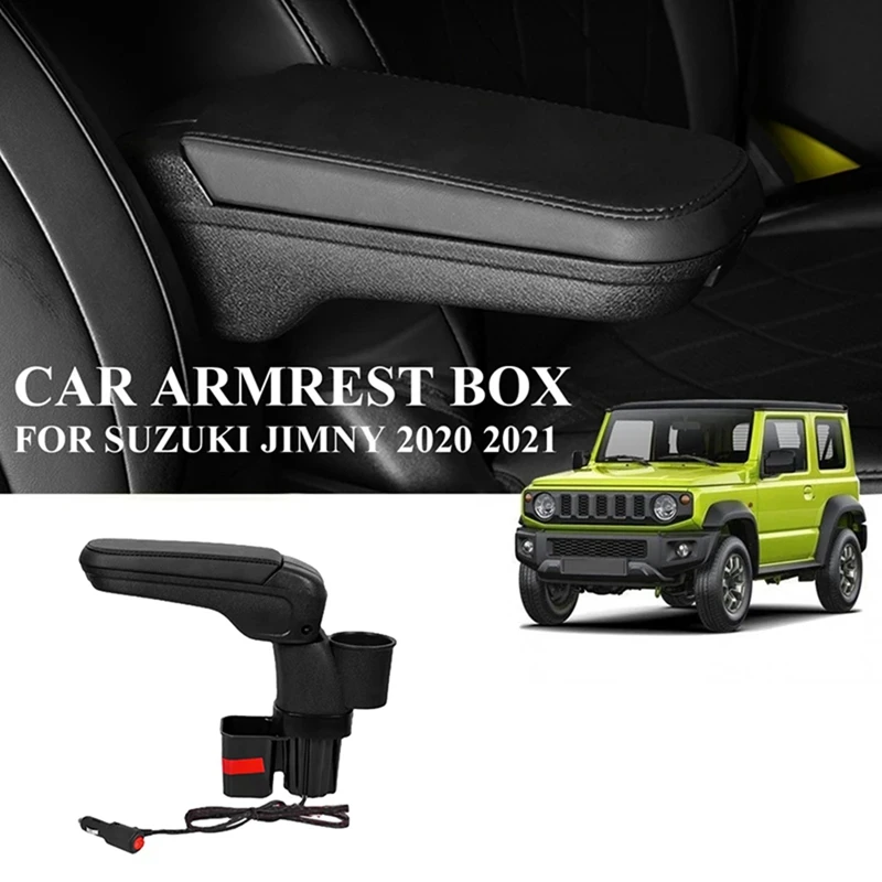 Car Armrest Storage Box With Cup Holder Center Console Elbow Support For Suzuki Jimny JB64 JB74 2019-2020