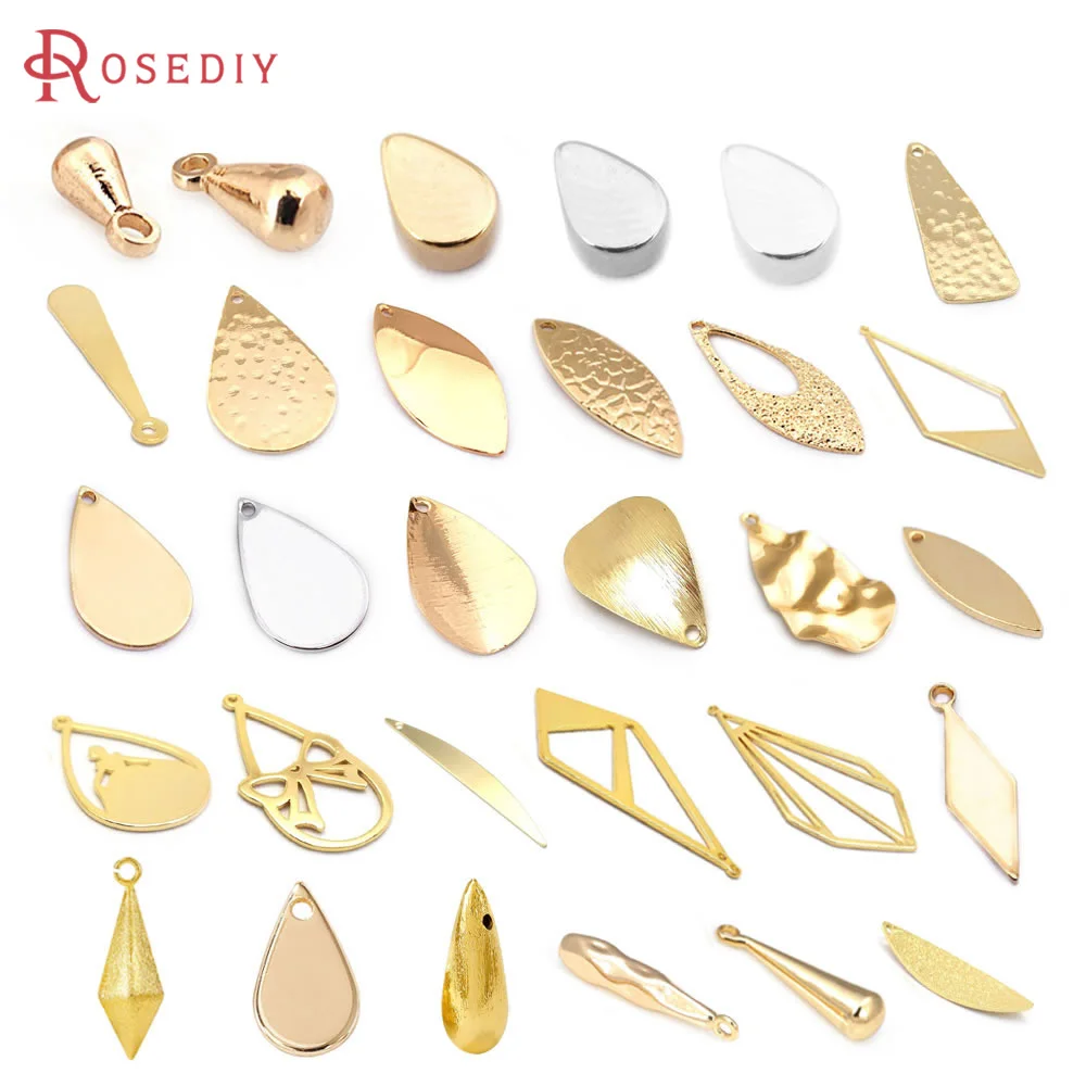 18K Gold Color Brass Long Drop Shape Prismatic Willow Leaf Shape Charms Pendants Jewelry Making Supplies Findings Accessories