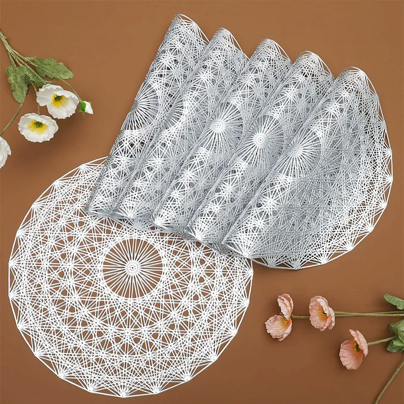 

Round Placemats Liumangxing Creative PVC Hollow Meal Pads Anti-hot Dining Table Wheat Ears Mats Weave Pattern Tablemat