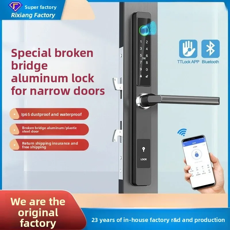 Hot Break Aluminum Narrow Sliding Door Fingerprint Smart Lock, APP Waterproof Outdoor Password Electronic Lock