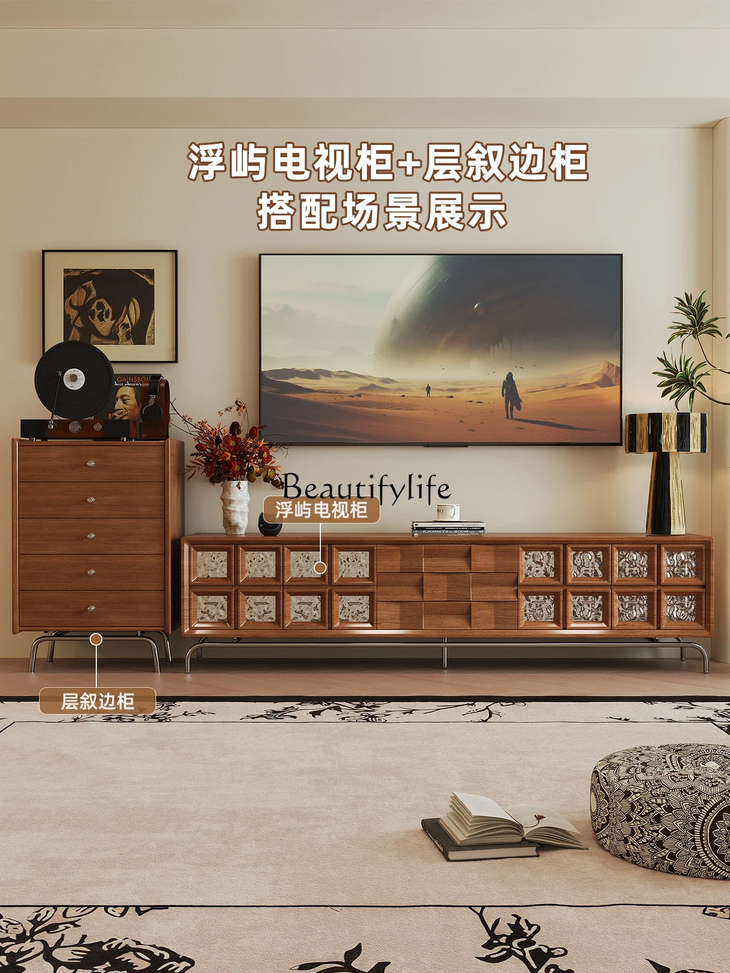 

yj19 Nordic Solid Wood Coffee Table Living Room Vintage Style Rectangular Storage Stainless Steel Tea Table