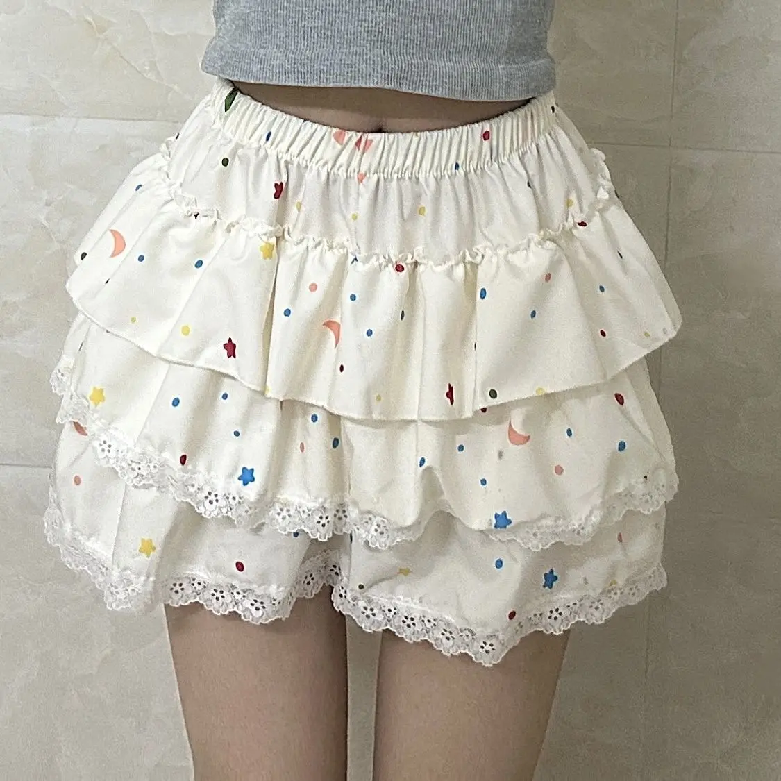 Japanese Style Lolita Lace Cake Skirt New Casual Fashion Ballet Skirt High Waist Sweet Kawaii Print Skirt Woman Chic