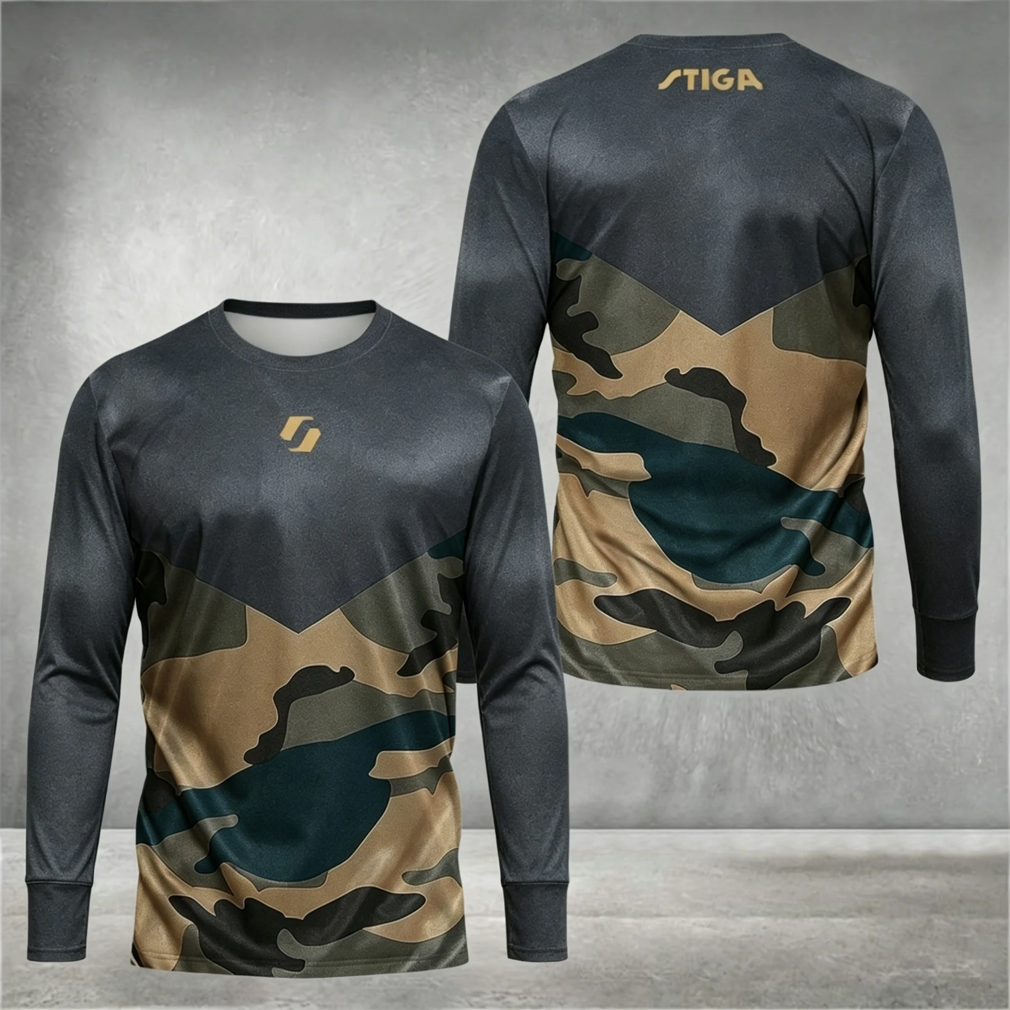 Men's Sports Long-sleeve T-shirt Round Neck Abstract Print Breathable for Table Tennis & Casual Wear view 2